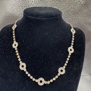 Vintage Silver-Tone Rhinestone Tennis Necklace – Pavé Circle Stations